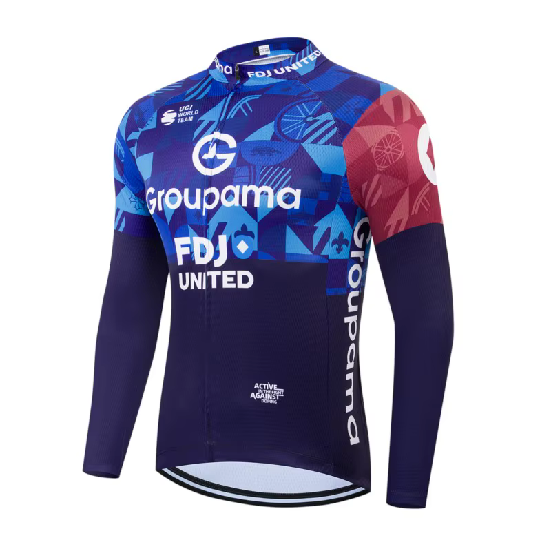 Nouveau FDJ équipe à manches longues Maillot de cyclisme hommes Protection course vélo chemise