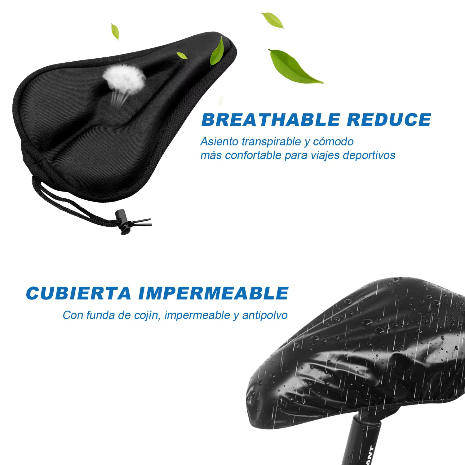 1 housse de selle de vélo rembourrée 3D en mousse gel large pour VTT