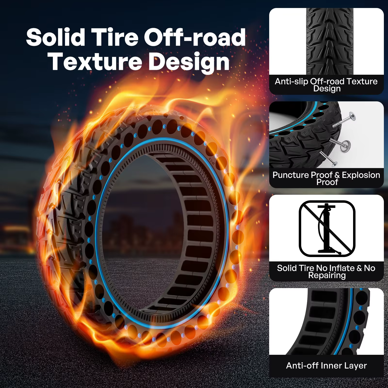 Pneu solide tout-terrain 10x2.5 (60/70-6.5) pour Scooter électrique Ninebot G30 G30L G30D