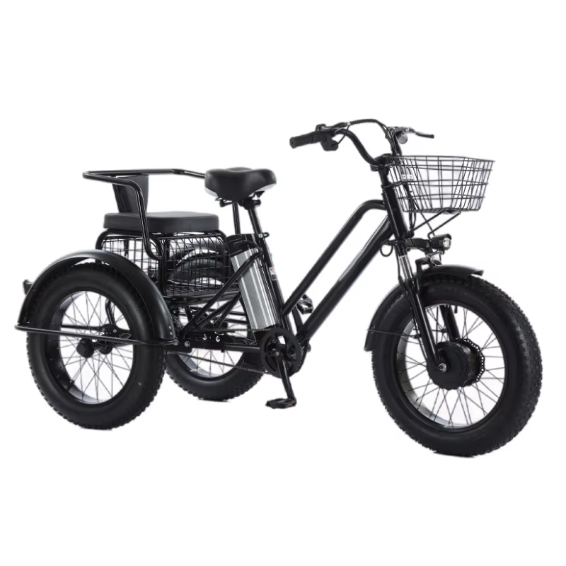 Gros vélo vélo électrique 20 pouces neige puissant homme 48V 500W Tricycle électrique cargo avec siège passager pour adultes personnes âgées