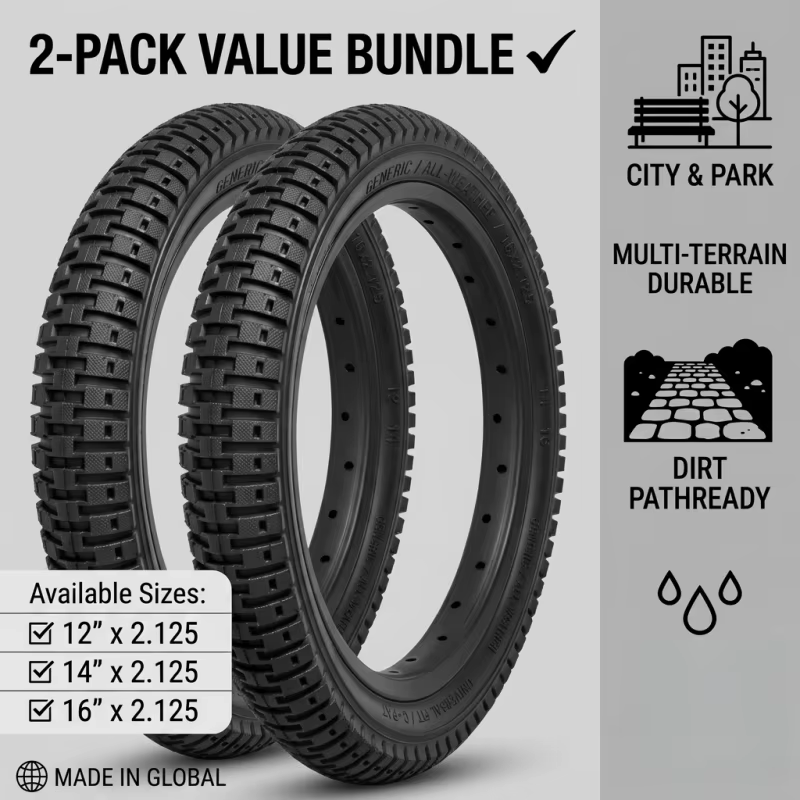 2 Pneus de Vélo 12 14 16 Pouces X 2.125