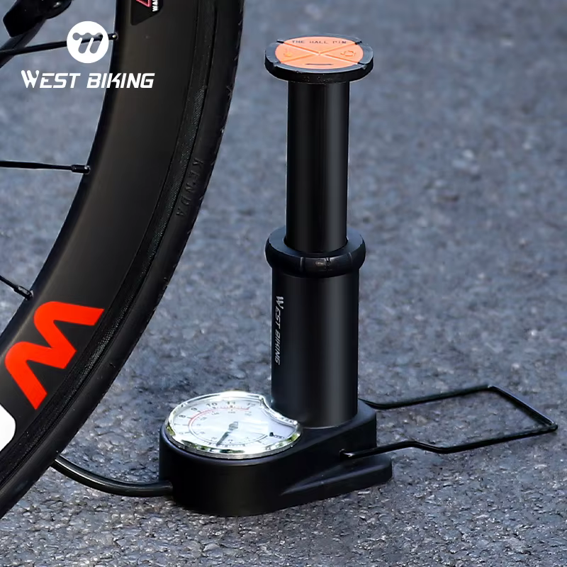 Pompe à pied WEST BIKING 140 PSI haute pression avec manomètre pour vélo