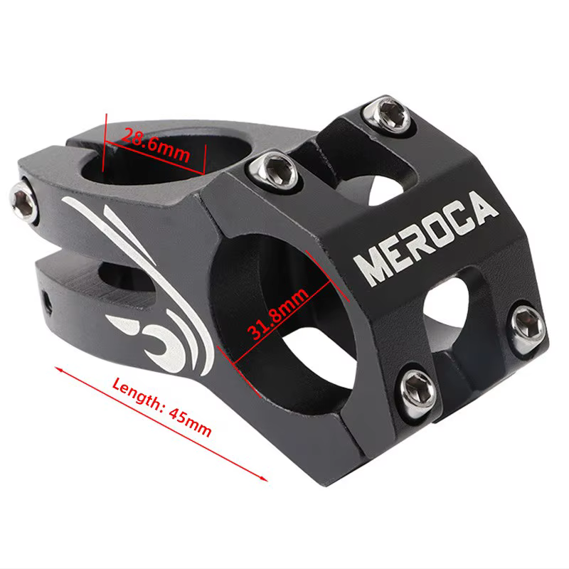 Tige de guidon MEROCA MTB 45 mm, tige courte creuse pour vélo, 28,6*31,8 mm, tige de guidon pour vélo de montagne et de route, en alliage d'aluminium.