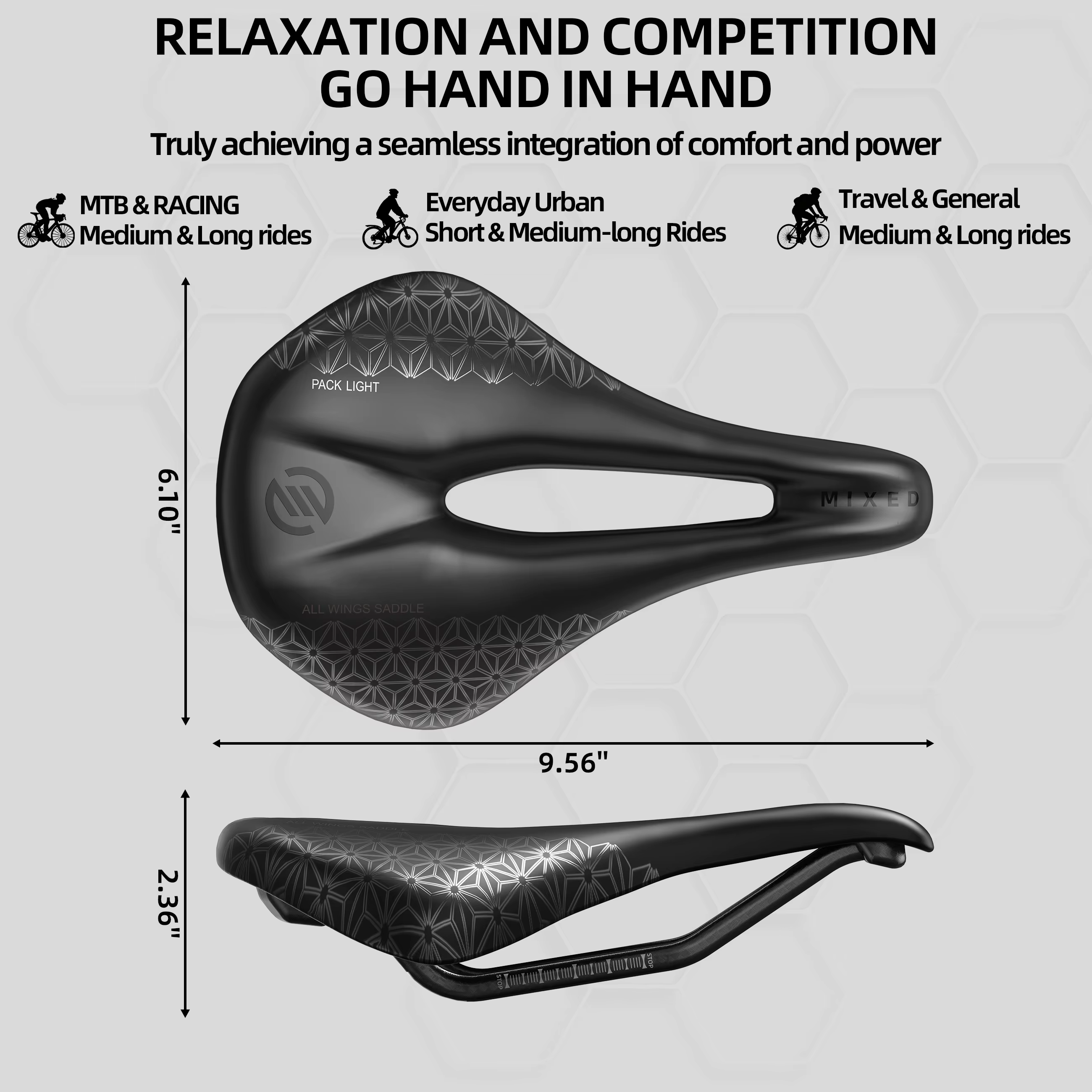 Selles de vélo en carbone 6D mixtes 155 mm pour route et VTT – Pack de sièges légers et confortables pour vélos de course