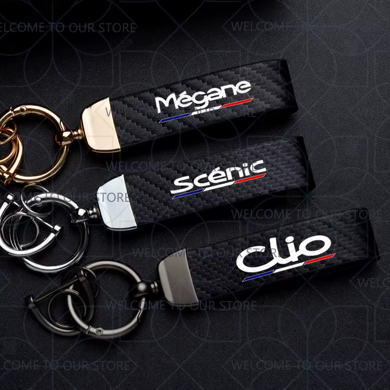 Porte-clés de voiture pour Megane Clio Scenic GT RS, Logo couleur française, widget en métal, accessoires d'ornements en cuir et Fiber de carbone