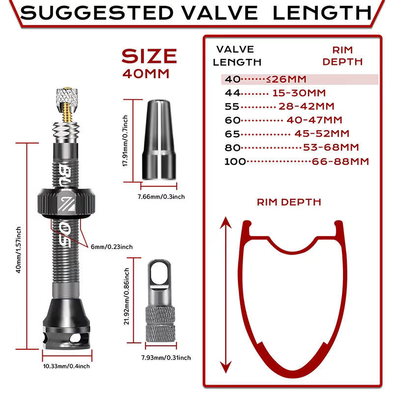 BUCKLOS 40mm vannes de vélo Tubeless 44mm