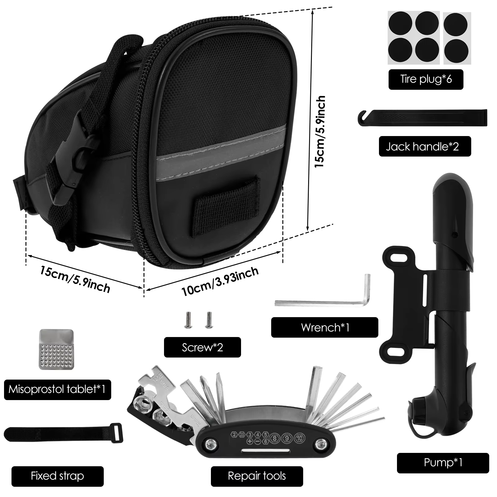Kit d'outils de réparation de vélos avec pompe comprend divers outils