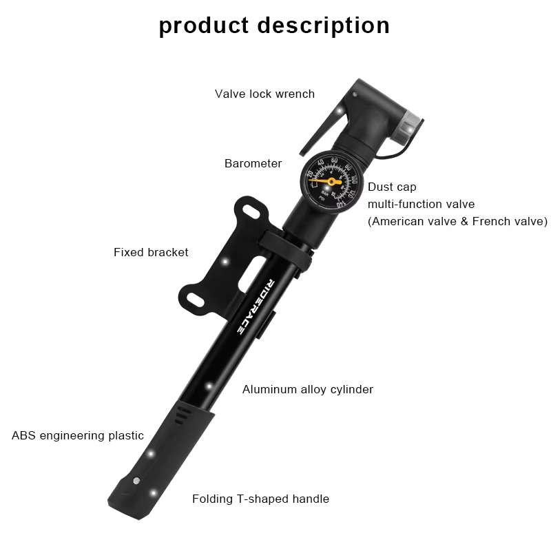 Pompe à vélo Portable avec jauge