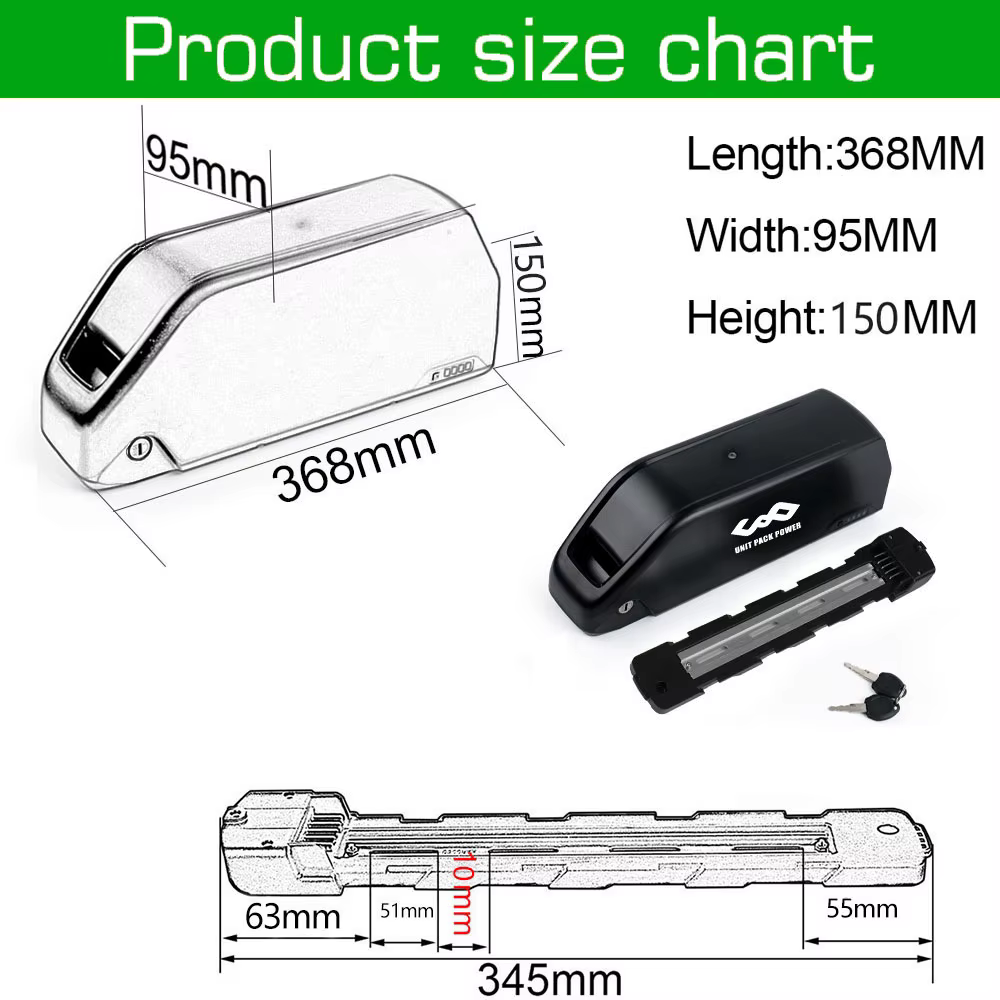 Batterie de Vélo Électrique 21700 Downtube Polly 72V 60V 52V 48V 24Ah 36V 30Ah 25Ah 15Ah pour Moteur 2000W 1500W 1000W 750W 350W