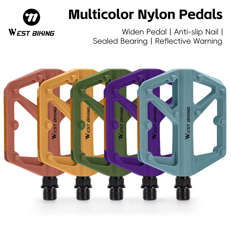 Pédales de vélo multicolores en nylon WEST BIKING avec roulement