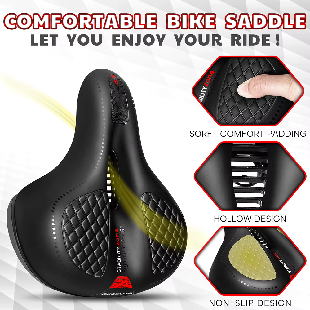 BUCKLOS Selle de vélo avec grand coussin léger et large