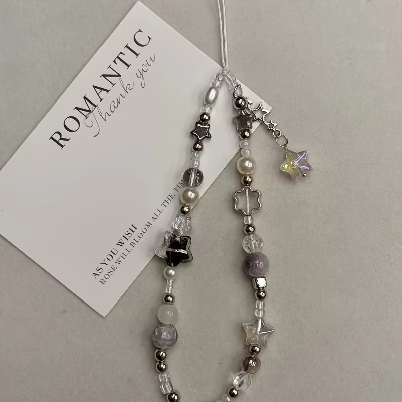 Pendentif en perles d'étoile argentée, breloque de sangle de téléphone pour iPhone Samsung, accessoires universels, chaîne lanière cadeau