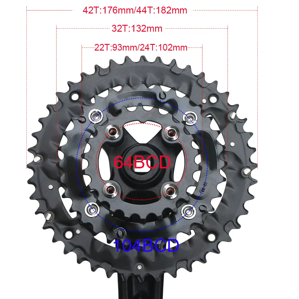 64/104 BCD vtt plateau 3*9S 9 vitesses 22T 32T 44T vélo Triple