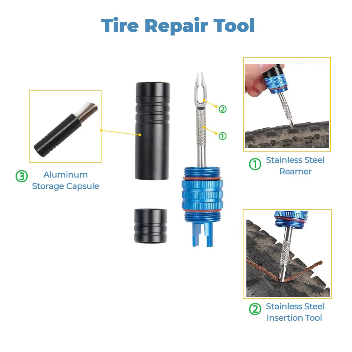 Kit de réparation de pneus de vélo sans chambre à air - Ensemble d'outils portables