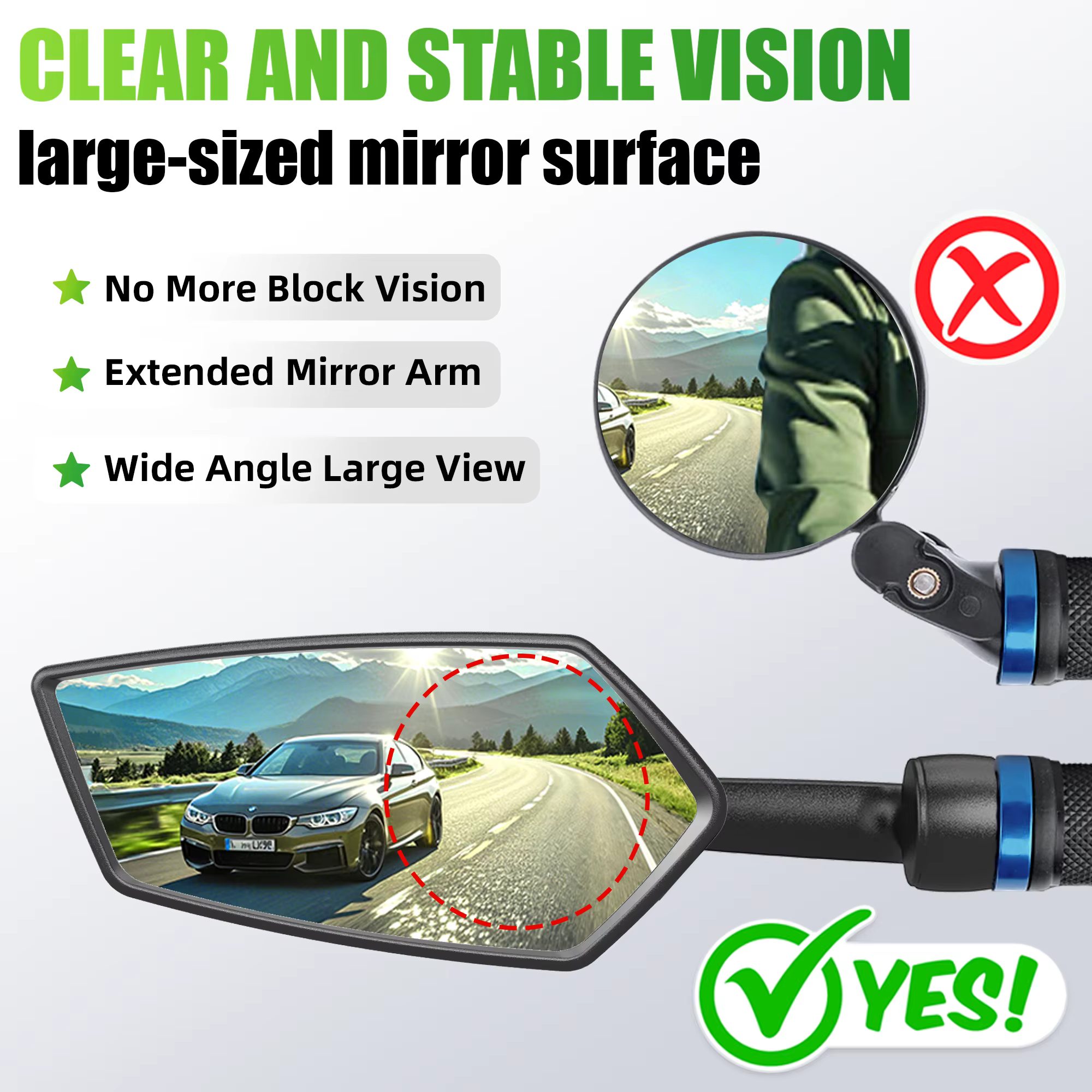 Rétroviseur de vélo RBRL HD grand angle pour extrémité de guidon
