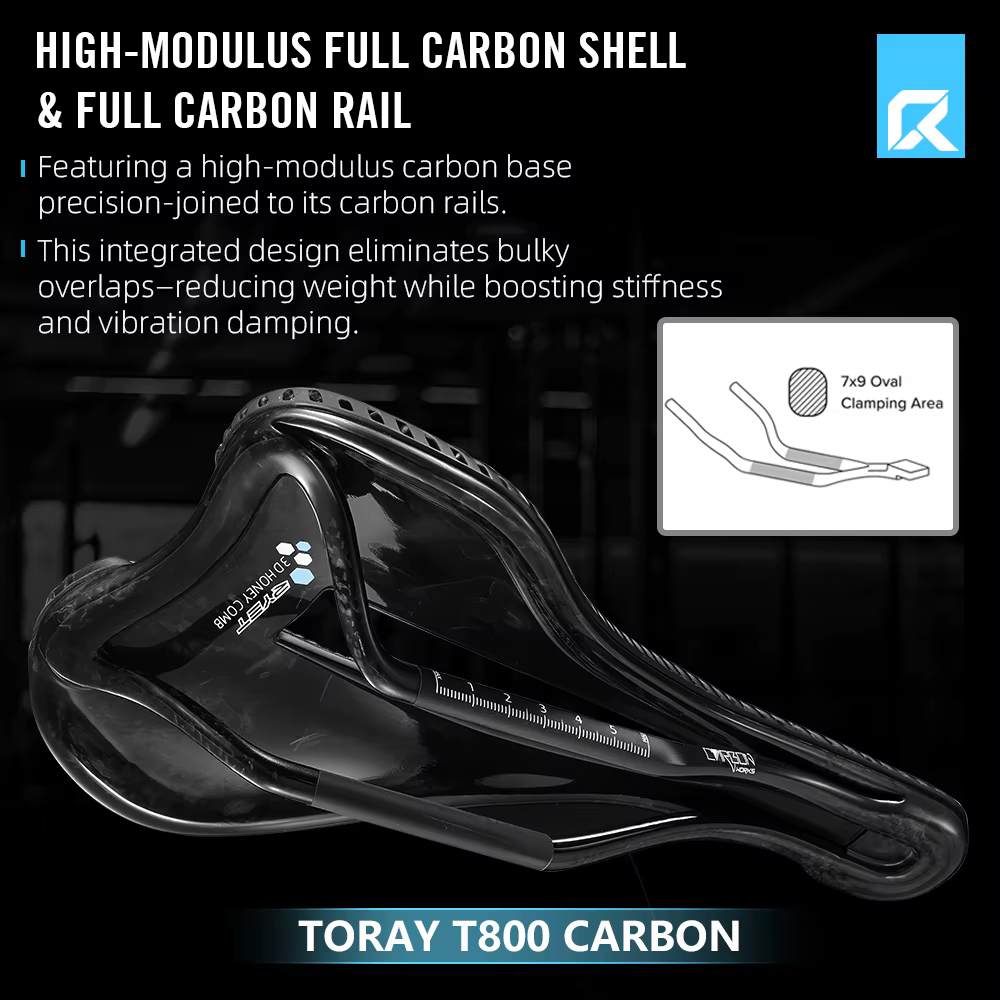 Selle de vélo en carbone imprimée en 3D RYET 135g