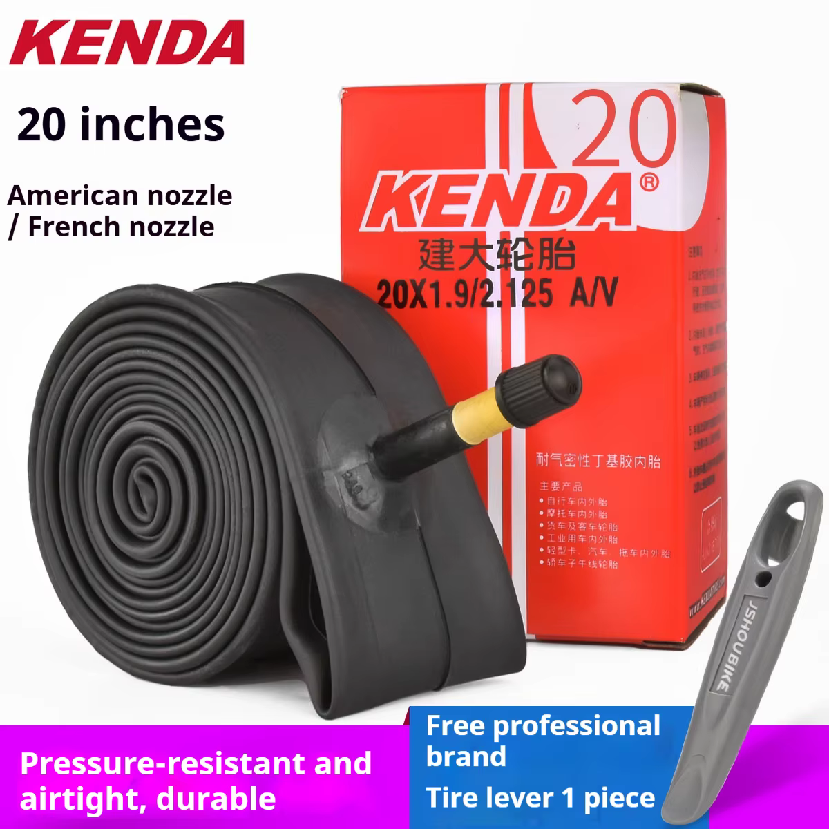 Chambre à air de vélo KENDA 20X1.25/1.5/1.75/2.125/1-8/3-8 pouces AV/FV 32/36/48mm pour véhicule pliable 451C