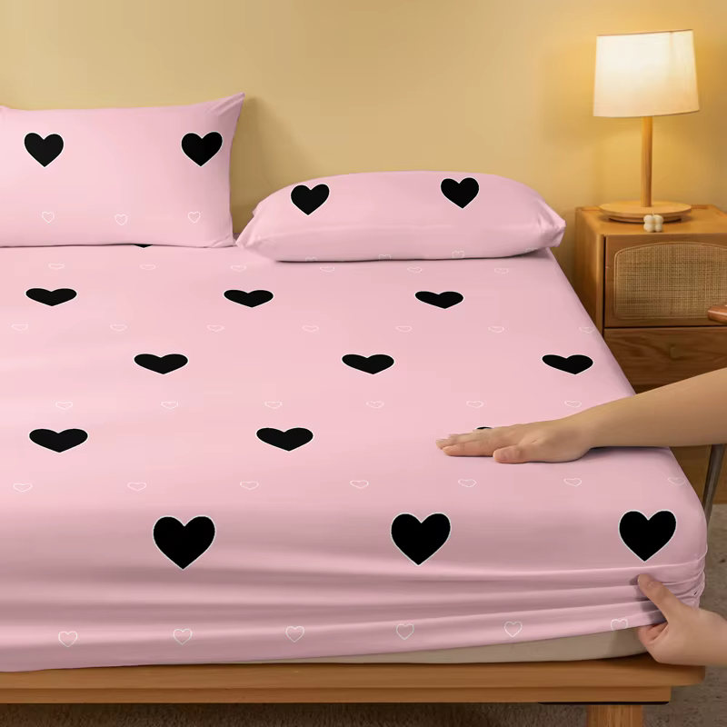 1 drap-housse mat imprimé géométrie simple et moderne en forme de cœur, housse de lit imprimée pour chambre à coucher, literie (hors taies d'oreiller)
