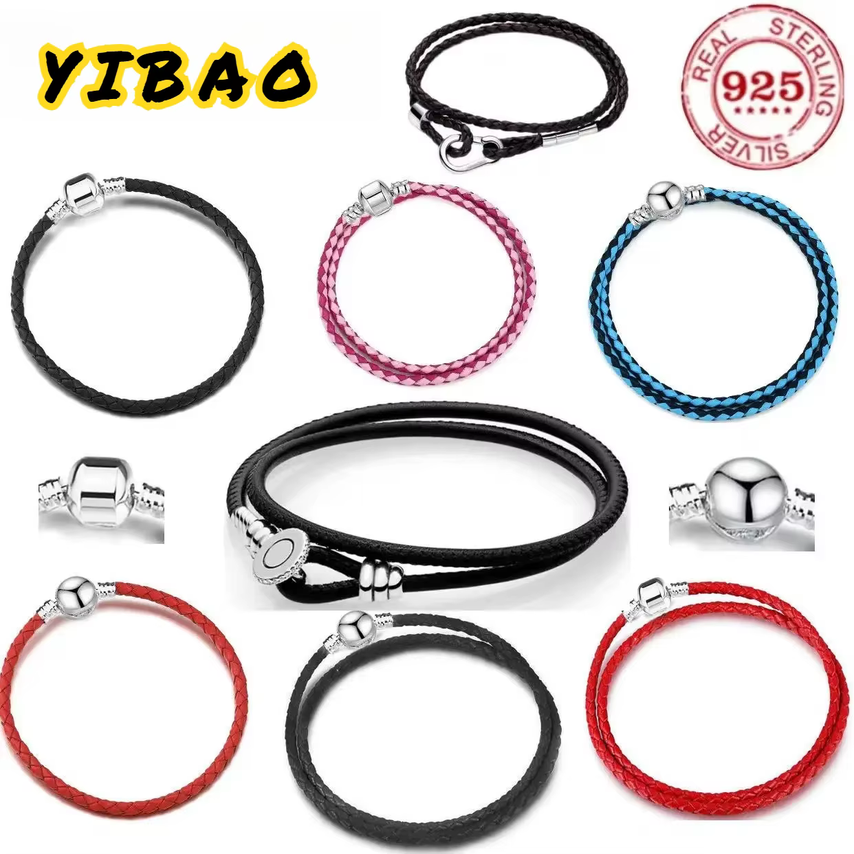 Cadeau pour la Saint-Valentin, sac à main en cuir tissé double couche multicolores en argent pur 925%, bijoux originaux faits à la main, accessoire pour femme