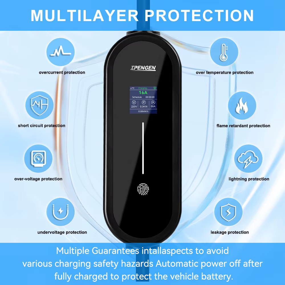 IPENGEN – chargeur EV Portable 3,5 kw, câble de 5M, connecteur Type2 IEC62196/ GB/T 16A, 1 phase, Type 1, boîte murale de chargement pour véhicule électrique
