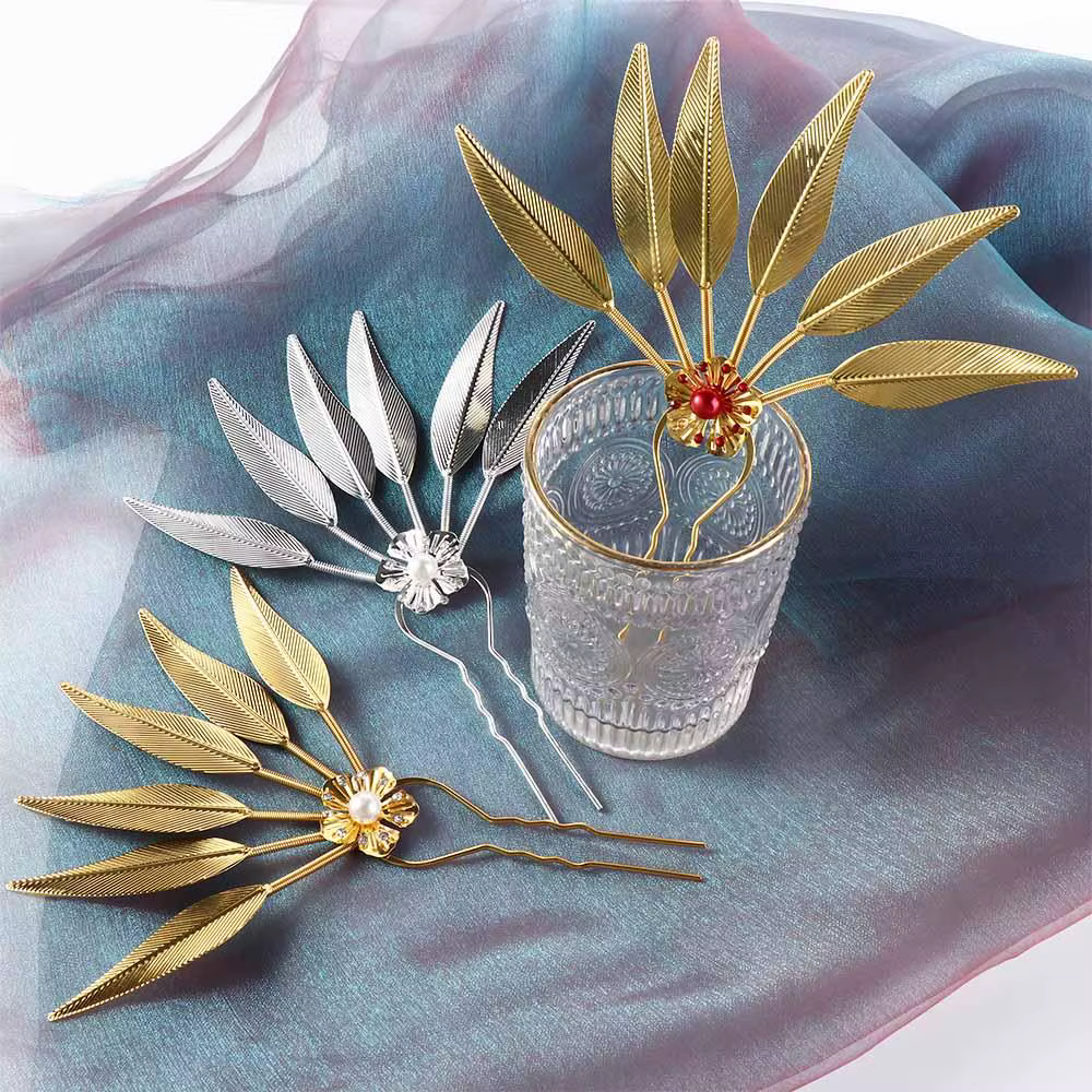 Accessoires pour cheveux feuille fleur fille accessoires pour cheveux bâtons de cheveux en métal coiffure thaïlandaise Style ancien chapeaux épingle à cheveux en forme de U