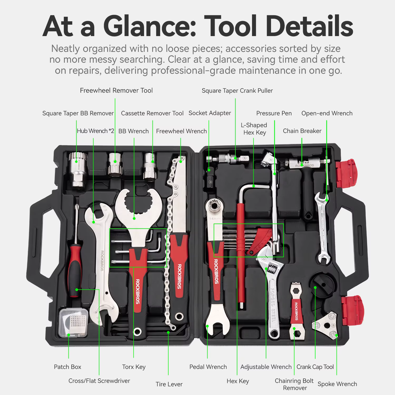ROCKBROS Kit d'outils de réparation de vélo boîte multifonctionnelle 22 en 1 combinaison
