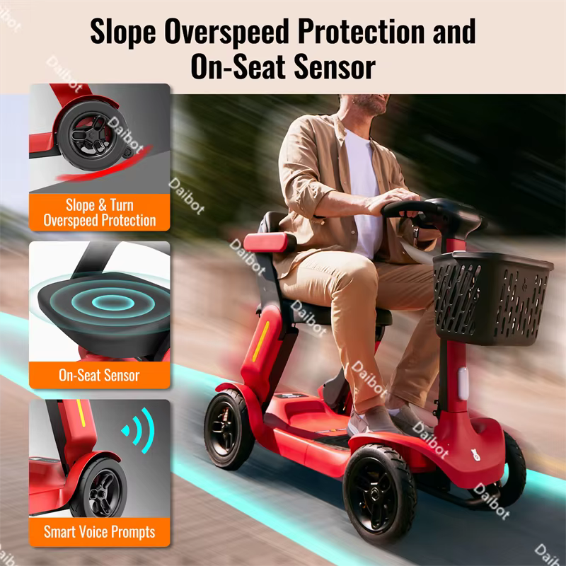 Scooter électrique intelligent pré-assemblé pliable à 4 roues pour adultes âgés handicapés avec détection de siège