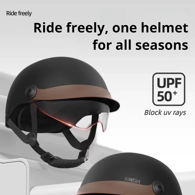 Casque de moto électrique demi-casque certifié 3C pour hommes femmes adultes avec lunettes légères respirantes