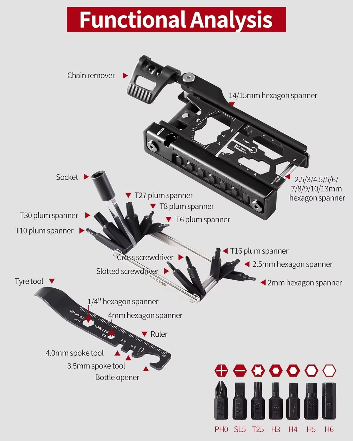 Kit d'outils de réparation de vélos multifonctionnel
