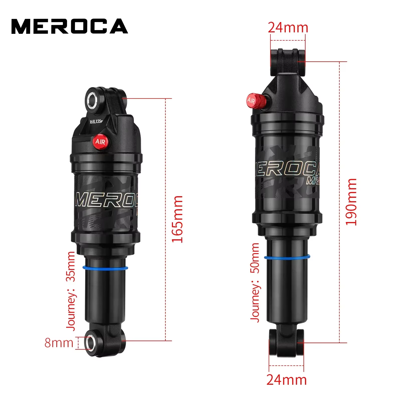 MEROCA amortisseur arrière de vélo 125mm/150mm/165mm/190mm longueur pression d'air réglable VTT