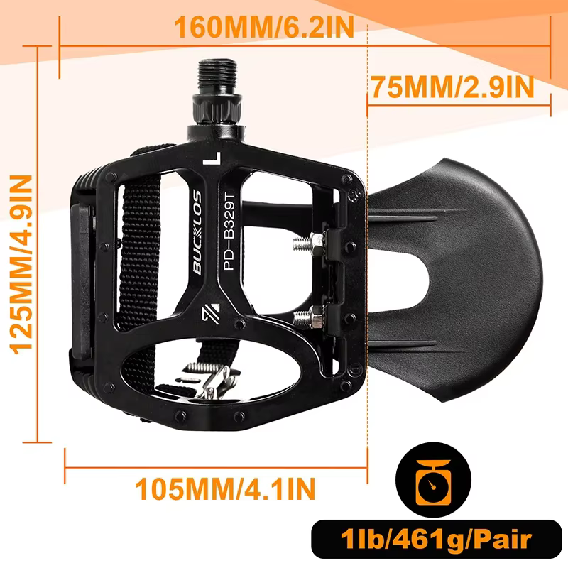BUCKLOS PD-B329T pédales de vélo de Spinning d'intérieur 9/16 pouces pédale de VTT avec pince d'orteil