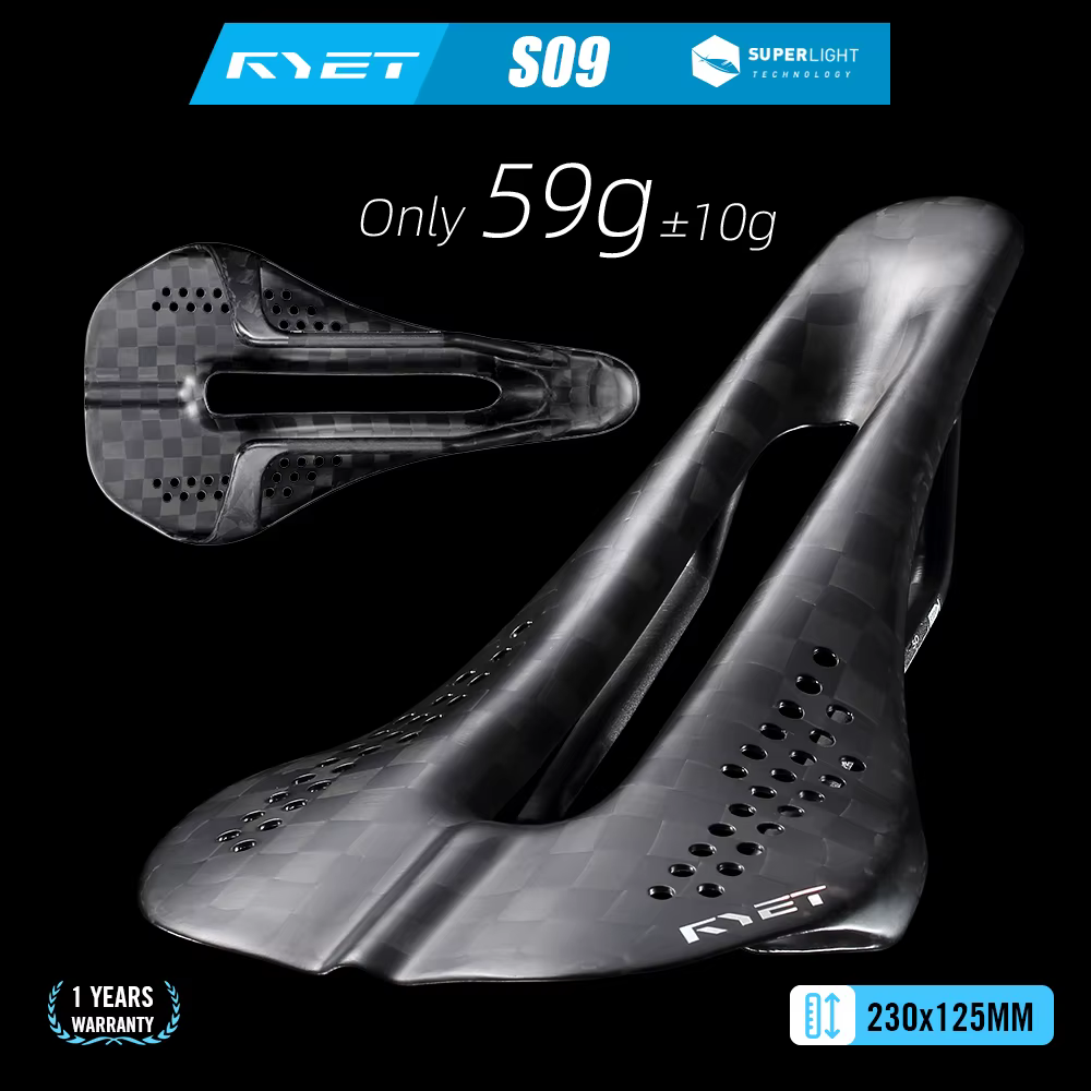 RYET 12K selle de vélo ultralégère en carbone 59g 230x125mm pour vtt/chevier/vélo de route