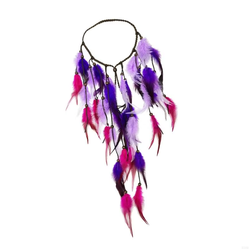 Accessoire pour cheveux bandeau en plumes avec cordon tressé pour le des tenues Festival, les Looks vacances les