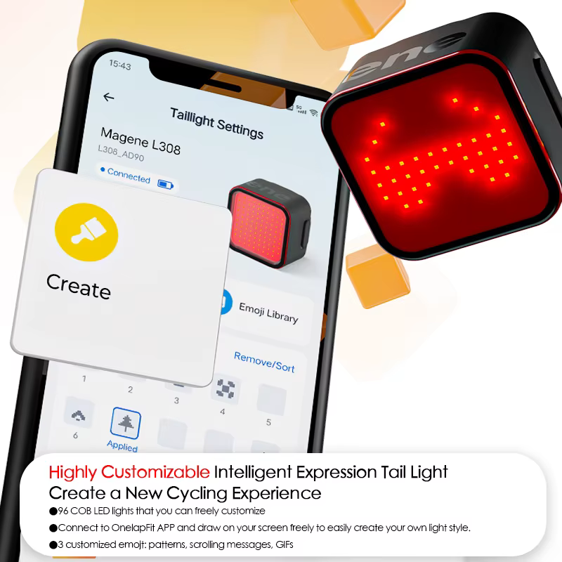 Feu arrière intelligent pour vélo avec contrôle par application