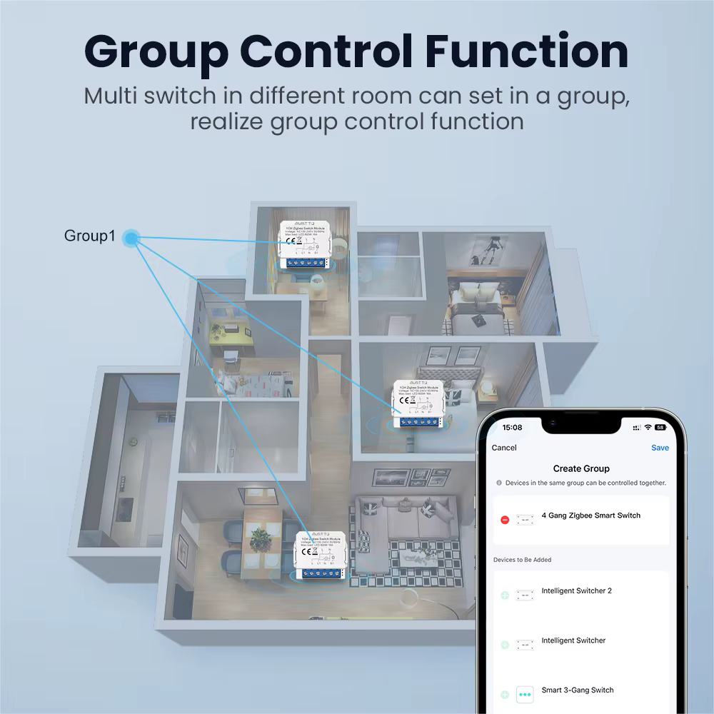 AVATTO ZigBee Tuya 1/2/3/4 Gang Mini commutateur intelligent bricolage commutateurs de lumière Module contrôle bidirectionnel fonctionne avec Alexa Alice Google Home