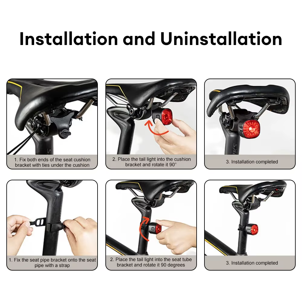 GlYO Feu arrière de vélo - Intelligent avec détection de freinage automatique / Option non intelligente - IP66 étanche USB rechargeable pour VTT/vélo de route