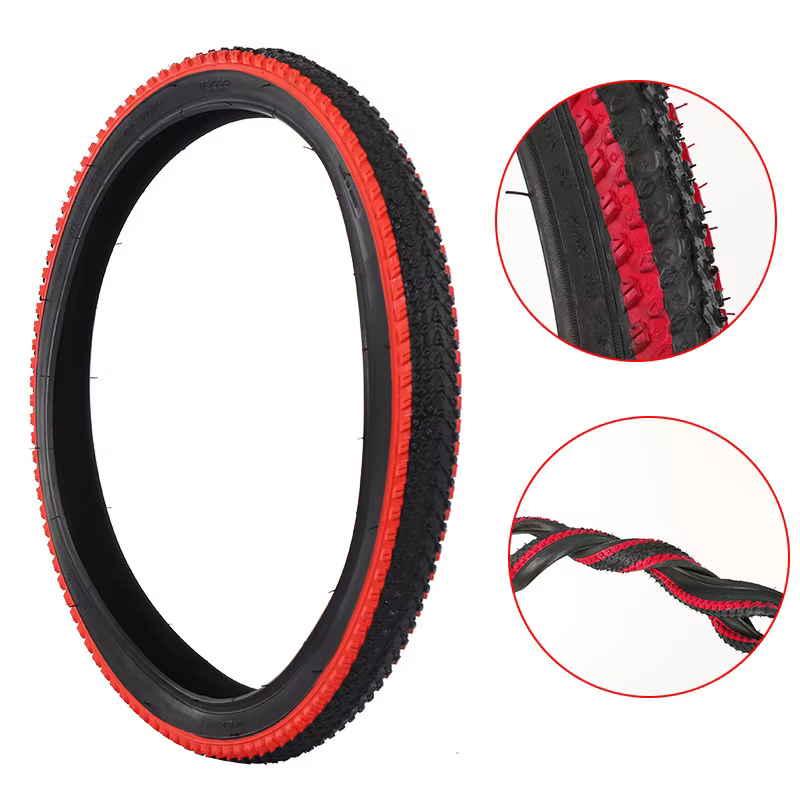 Pneu extérieur noir pour VTT 20/22/24/26 pouces avec bord jaune/bleu/rouge/vert/blanc