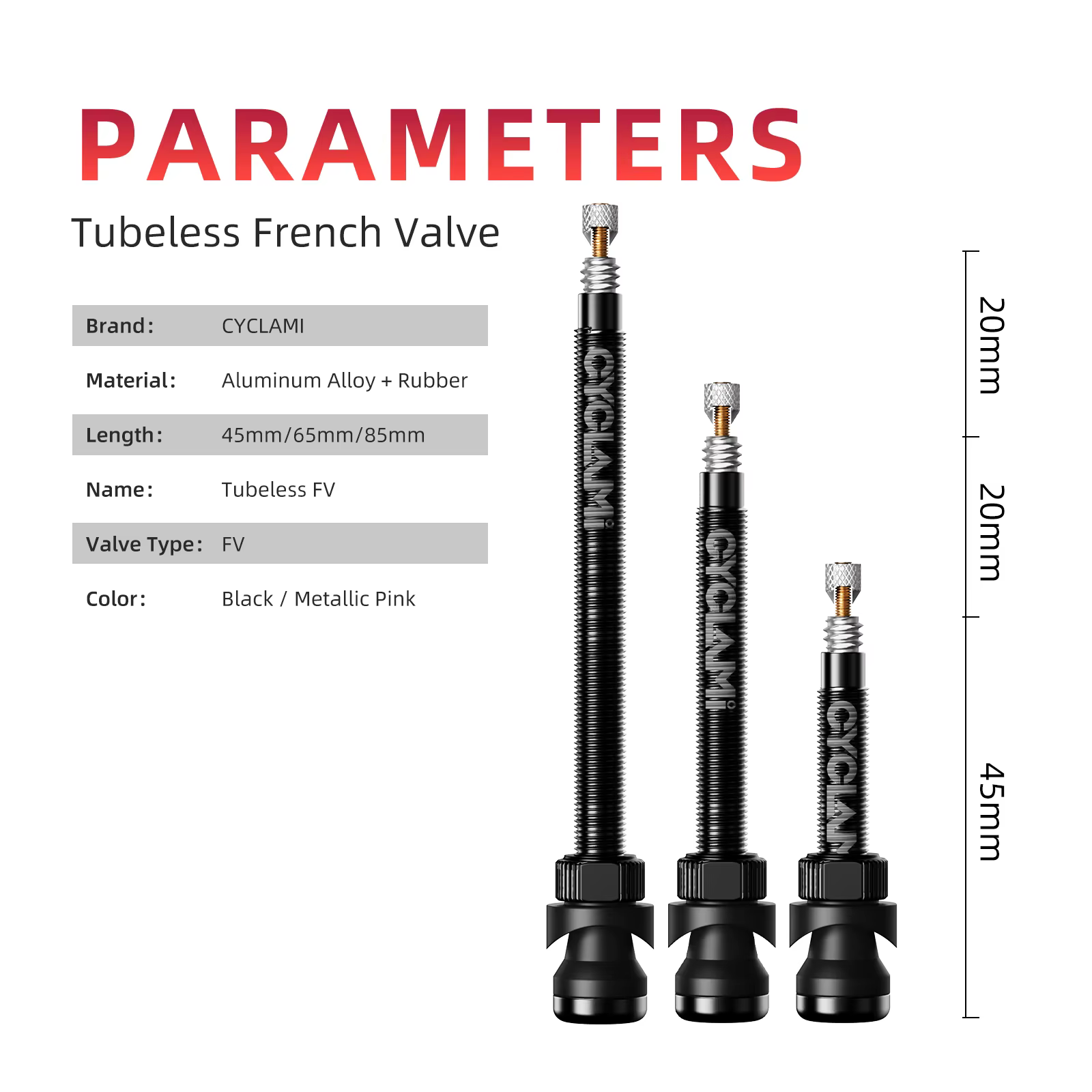 CYCLAMI 45 65 85mm vannes Tubeless vélo en alliage d'aluminium Presta mamelons noyau amovible Valve d'air pour route vtt VTT