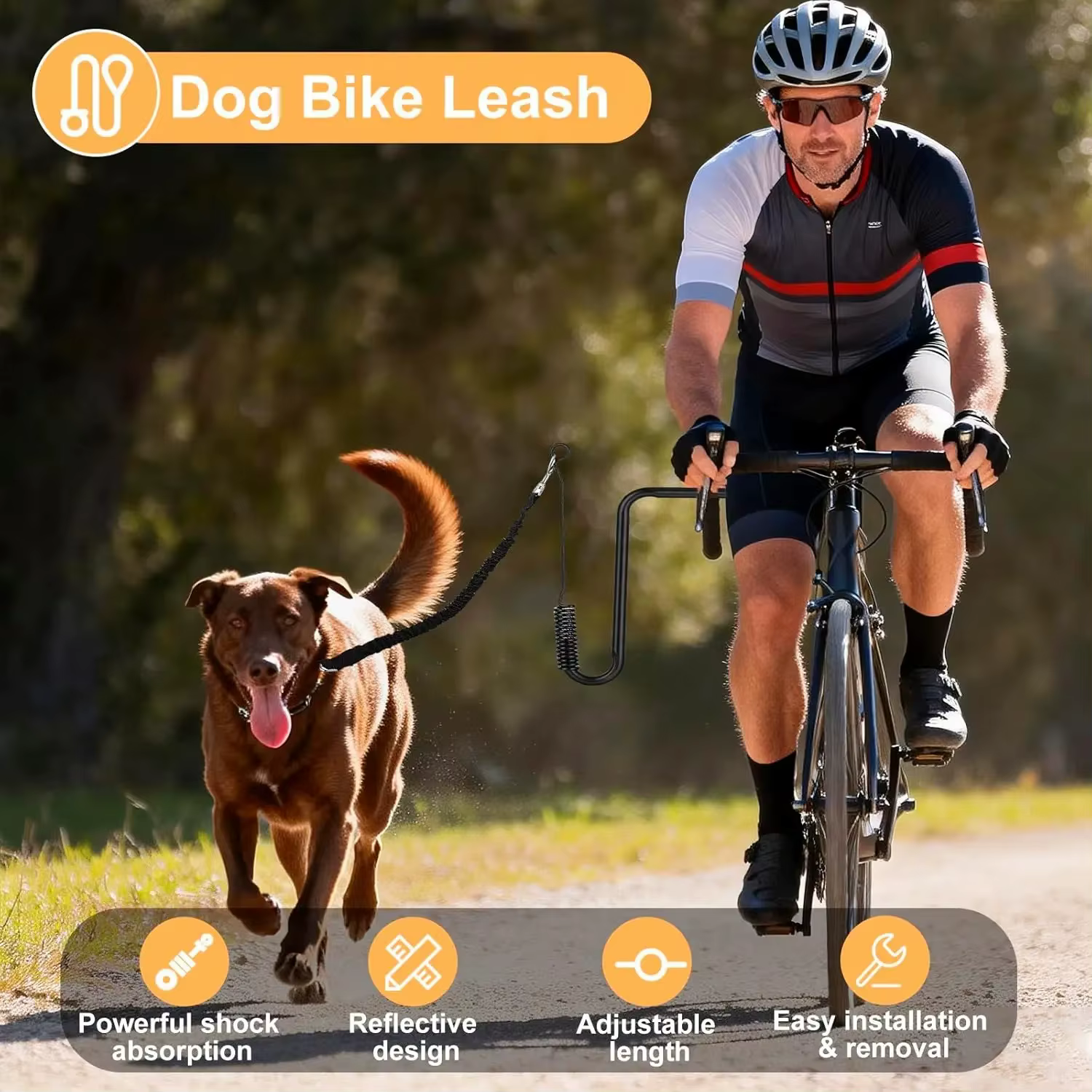 Laisse de vélo pour chien mains libres avec attache, corde élastique antichoc pour la course à pied et le cyclisme
