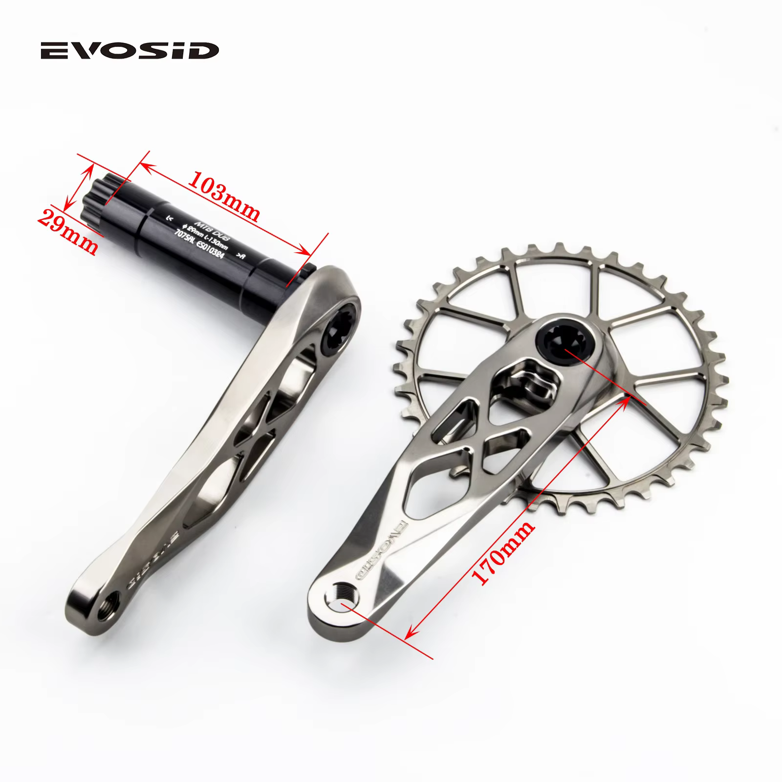 EVOSID manivelle de vélo vtt ultralégère 165mm axe DUB 29mm pédalier