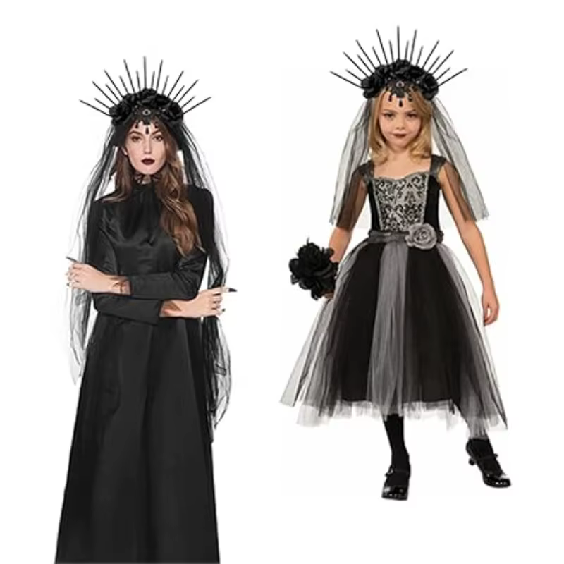 Couronne halo gothique, bandeau fleuri, voile noir. Accessoire de couronne Sunburst Spike pour dames, accessoire de cheveux pour costume d'Halloween