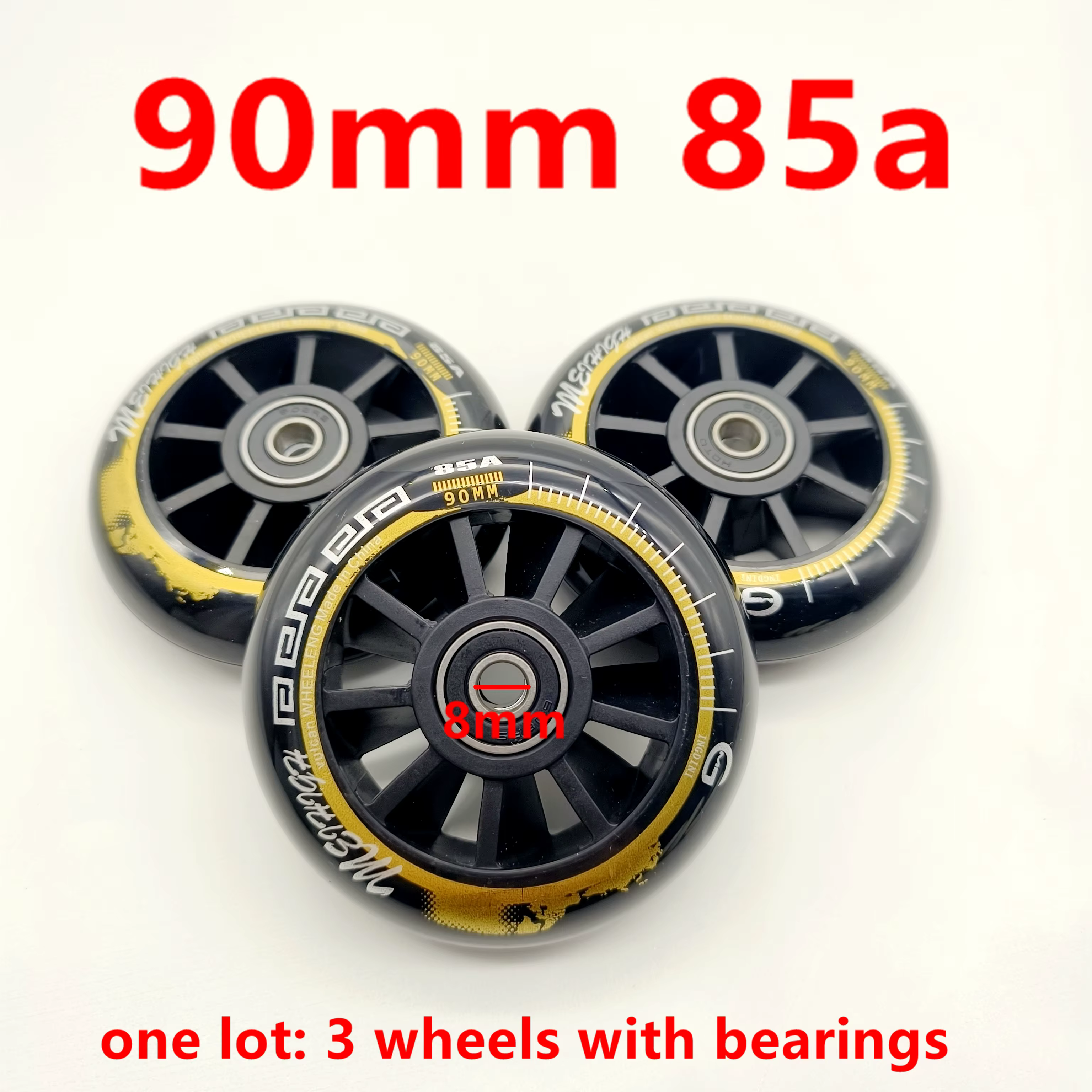 Roues de trottinette 90mm 100mm 110mm 85A avec roulements 3 roues/lot