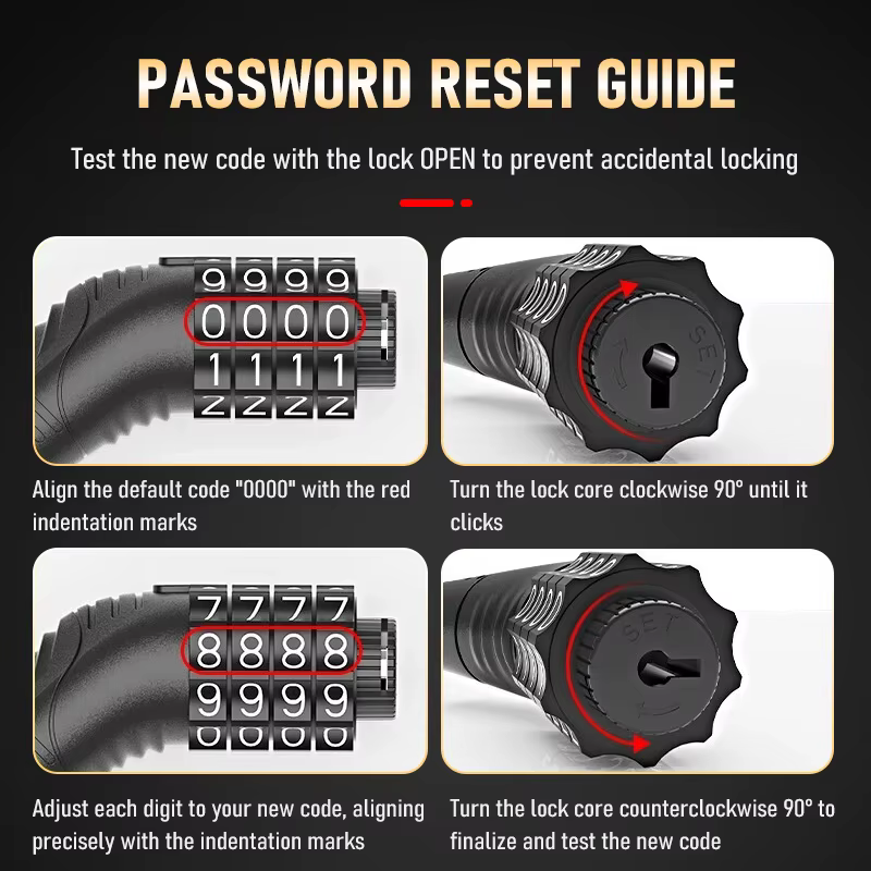 Serrure de vélo à combinaison à 4 chiffres facile à utiliser – compacte et portable pour vélos de montagne