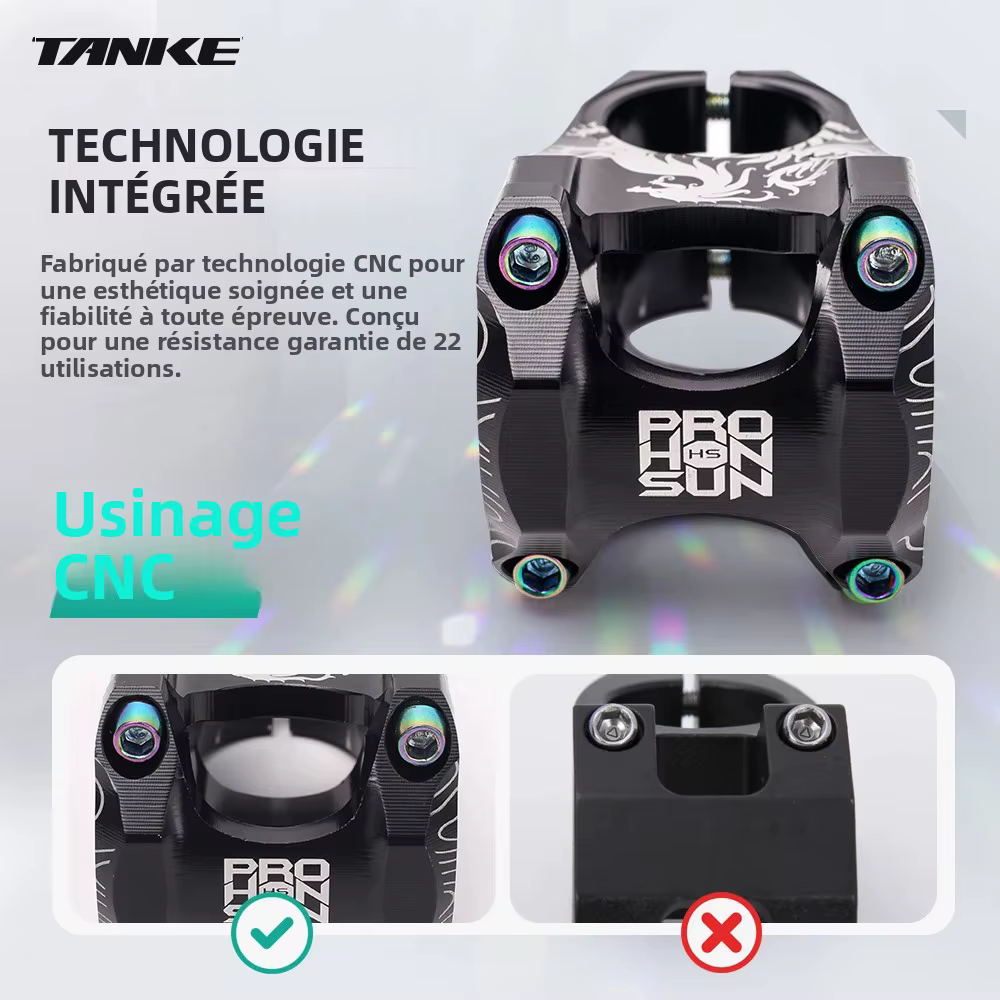 HONSUN vtt VTT tige en alliage d'aluminium ultraléger haute résistance courte 31.8 × 28.6MM CNC