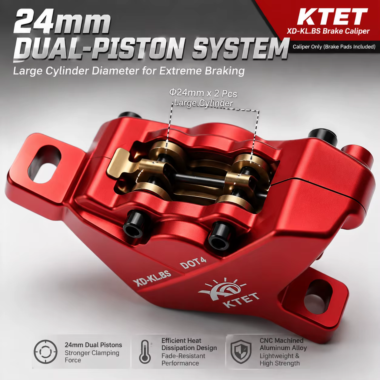 Étrier de frein hydraulique à double piston KTET XD-KL.BS avec plaquettes