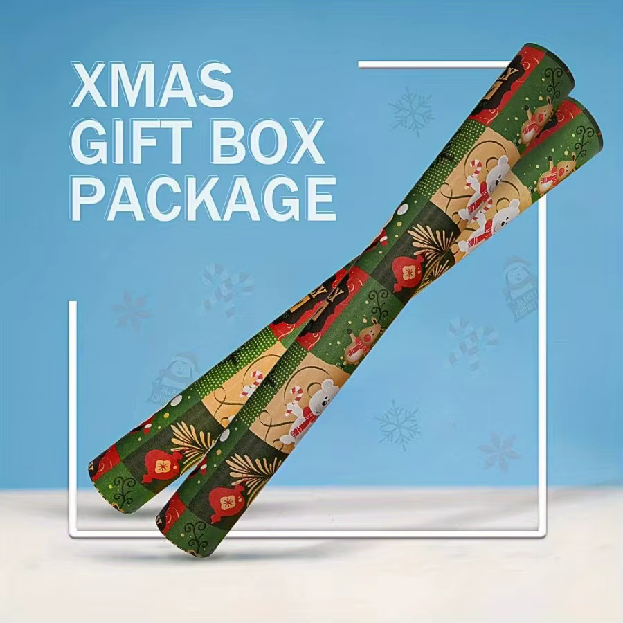 Rouleau de papier d'emballage de Noël – Papier kraft festif avec motifs de flocons de neige, d'arbres et d'ornements, idéal pour l'emballage de cadeaux de vacances