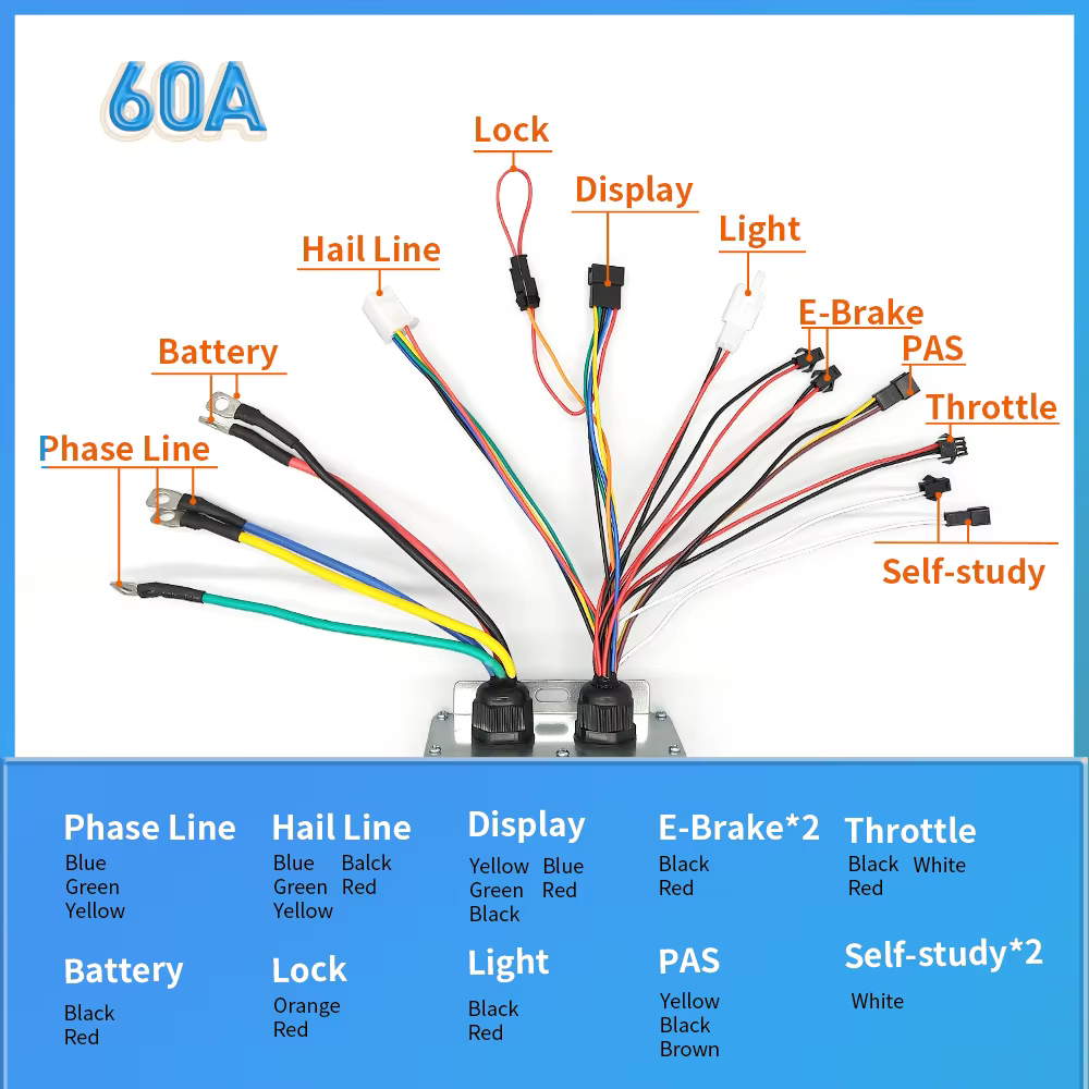 Ebike avec fonction d'apprentissage 17A26A30A35A 40A 45A 60A 80A contrôleur à onde sinusoïdale 36V-72V