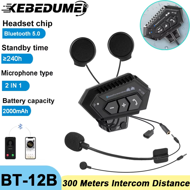 Casque de moto casque Bluetooth écouteur sans fil mains libres micro casque lecteur de musique commande vocale pour motocycliste