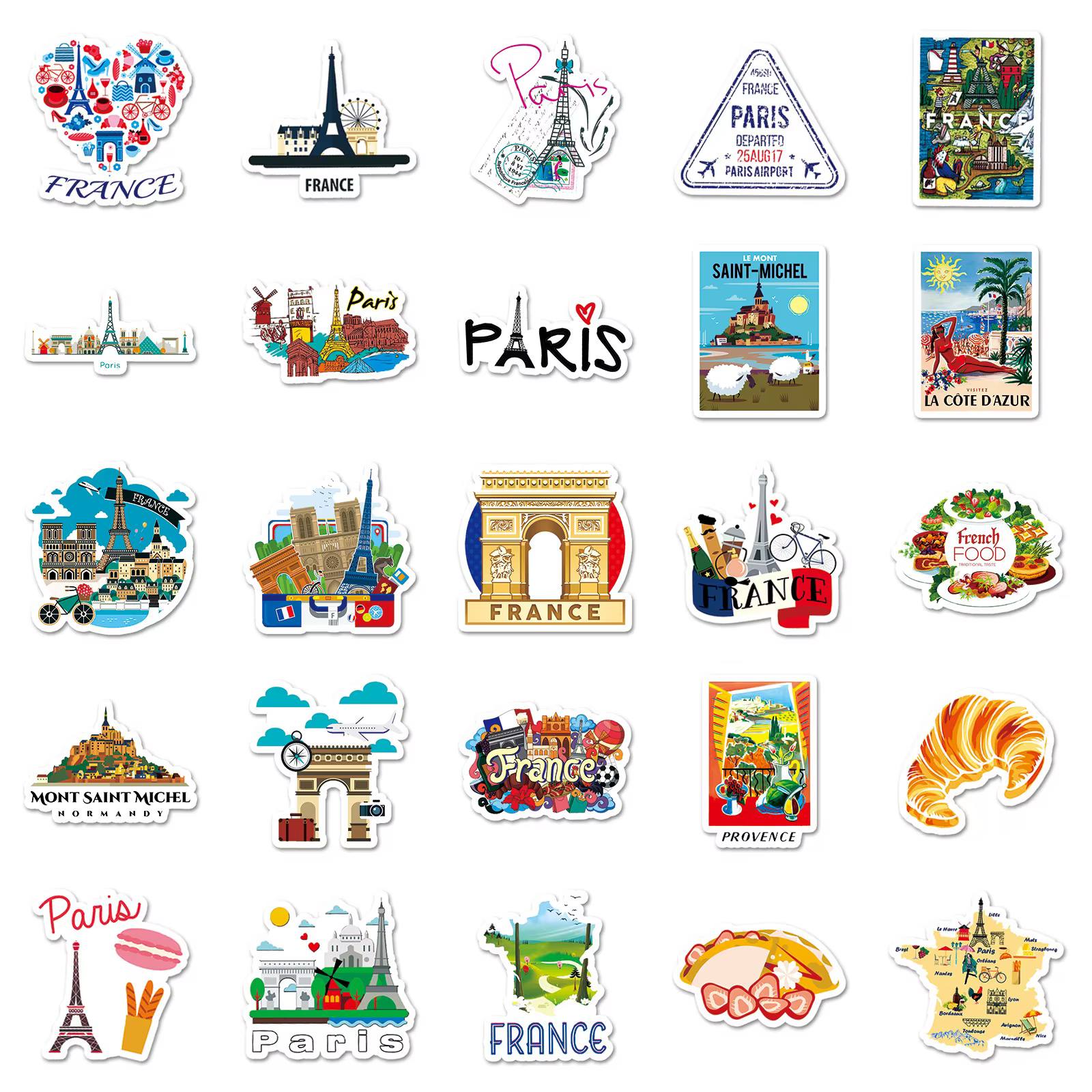 50 autocollants mignons de voyage France Paris, esthétiques, avec la Tour Eiffel et paysages, pour moto, bagages, guitare, jouet pour enfant