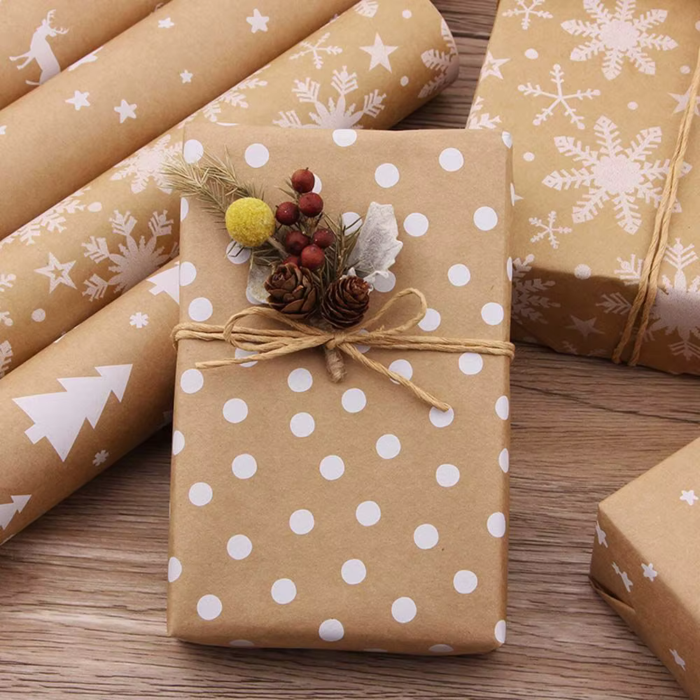 DIY 44x100cm Papier d'emballage de Noël et du Nouvel An avec motifs flocons de neige, fournitures de fête, scrapbooking, emballage cadeau
